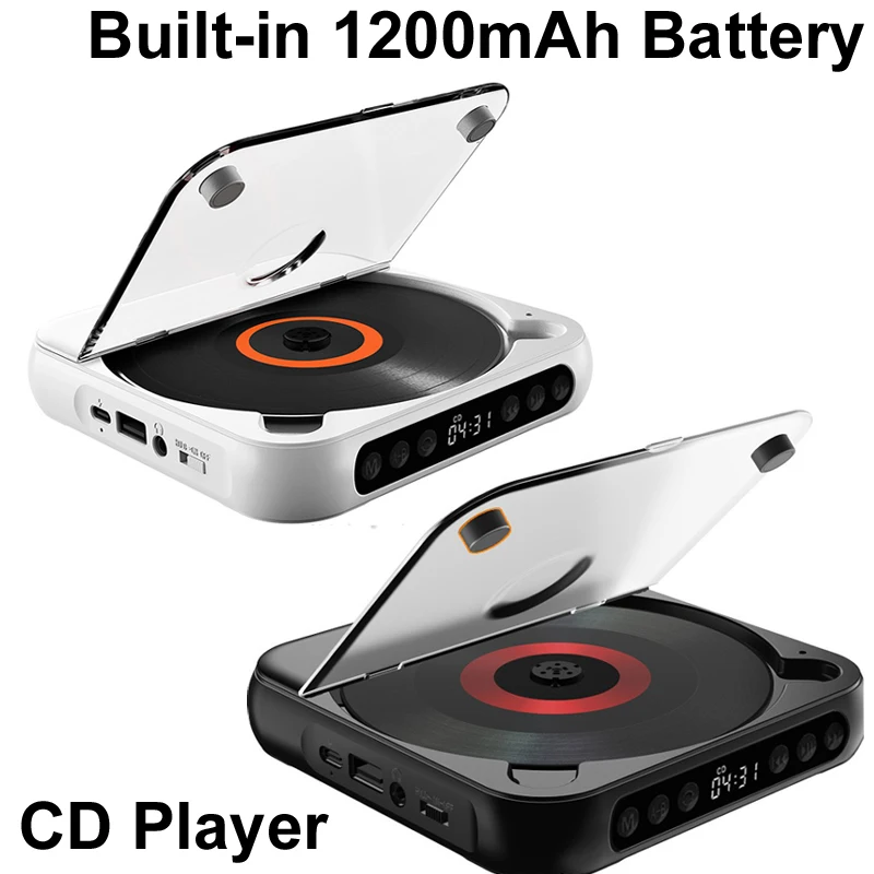 Portable CD Player BT Music Player CD Runner with Dustproof Cover 6 Modes A-B Repeat Timer Remote Control External Playback