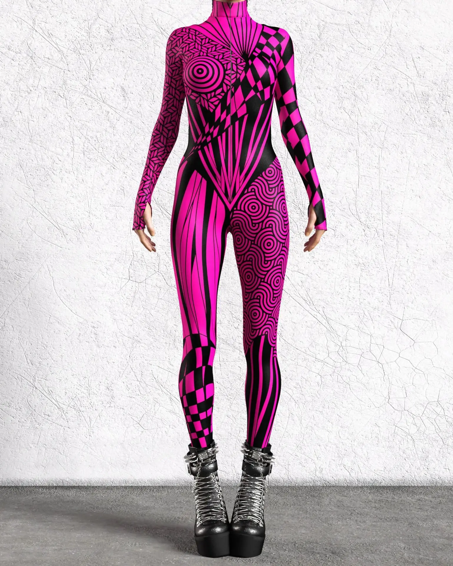 Sexy Printing Tight Jumpsuit Cosplay Irregular Pattern Rave Bodysuit Large Size Women Costume For Halloween Party Cycling Suits