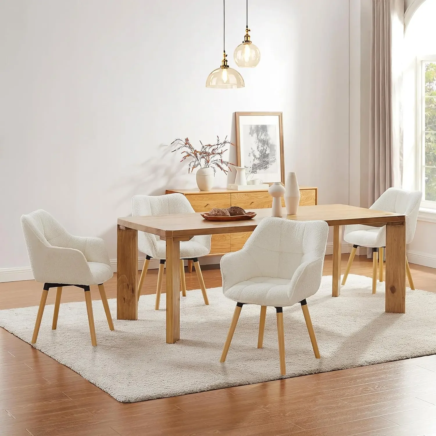 

Swivel Dining Chairs Set of 4 - Modern Boucle Fabric Upholstered Dining Room Chairs