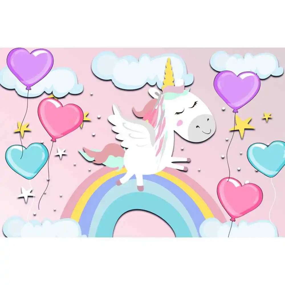 Fondo fotográfico de feliz cumpleaños de unicornio arcoíris, decoración de fondo de estrella brillante de fantasía, pancarta de fotografía para fiesta de Baby Shower