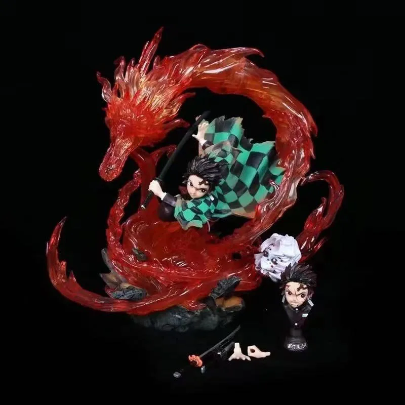 30cm Anime Demon Slayer Figure Fire Dragon Fighting Stance Kamado Tanjirou Model Ornaments Collection Desktop Toys Gift