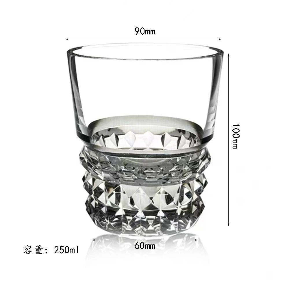 Handcrafted Crystal Cocktail Whiskey Glasses Tumbler, Hand Cut Old Fashioned Glasses, 250 ml