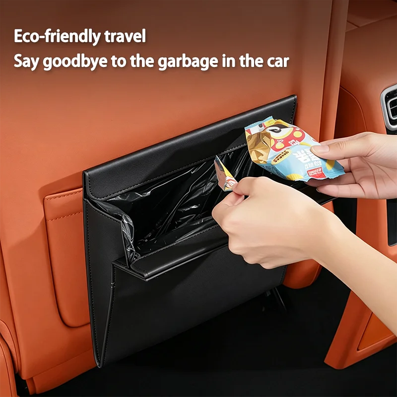 Magnetic Adsorption Car Garbage Bag Waterproof PU Leather Back Seat Hanging Trash Bin for TESLA MODEL Y 3 2023 Auto Accessories