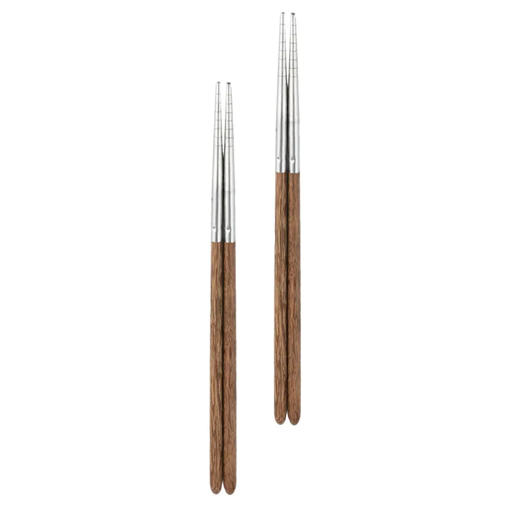 

2Pairs Stainless Steel Wood Chopsticks Smooth Surface Comfortable Hold Practical Household Flatware Home Chopsticks