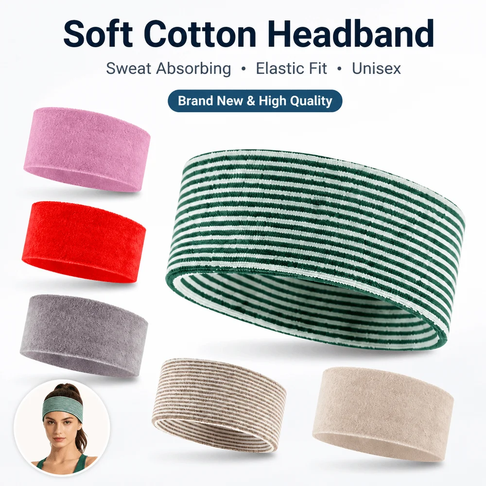 New Cotton Sports Headband Wide Brim Sweat Absorbing Yoga Headband High Elasticity Stretchable Headscarf Fitness Training