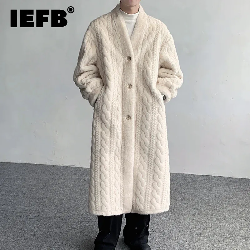 IEFB New Fashion Men's Long Fur Coat Threedimensional Fried Dough Twists Bathrobe Style Mink Suede 2023 Autumn Outwear 9C3602