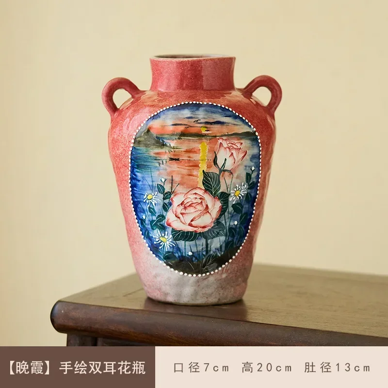 Jingdezhen handmade vase living room entrance TV cabinet decorative underglaze color hand-painted window-opening hydroponic