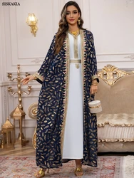 Siskakia Ramadan Muslim Luxury Women Abayas Dubai Gold Stamping Maxi Dresses Two Pieces Belt included Kaftan