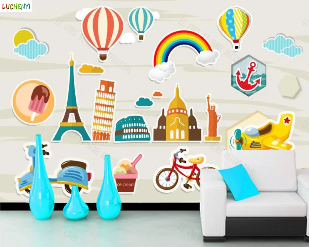 Papel de paredel sports car story cartoon car children's room  wallpaper bedroom living room   home decoration