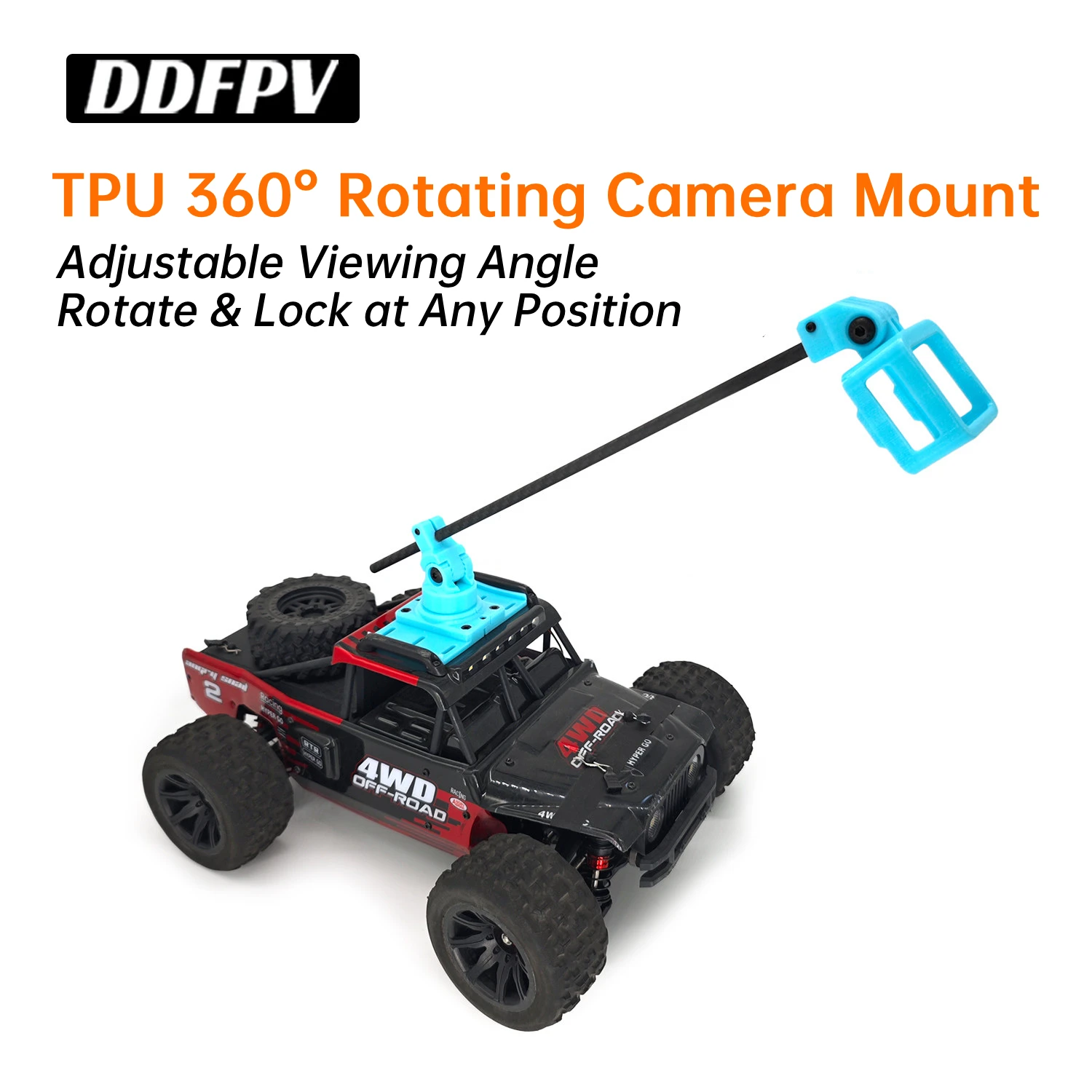 RC Crawler Carbon Fiber Camera Mast 360° Rotating FPV TPU Camera Mount Adjustable Angle Pole for RC Car GoPro Action Camera
