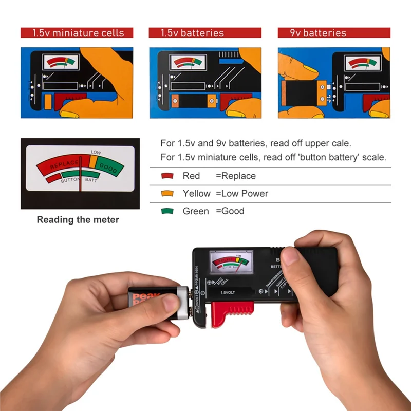 BT-168 AA/AAA/C/D/9 V/1.5 V แบตเตอรี่ Universal แบตเตอรี่เซลล์ปุ่มรหัสสีเมตรระบุ Volt Tester Checker BT168