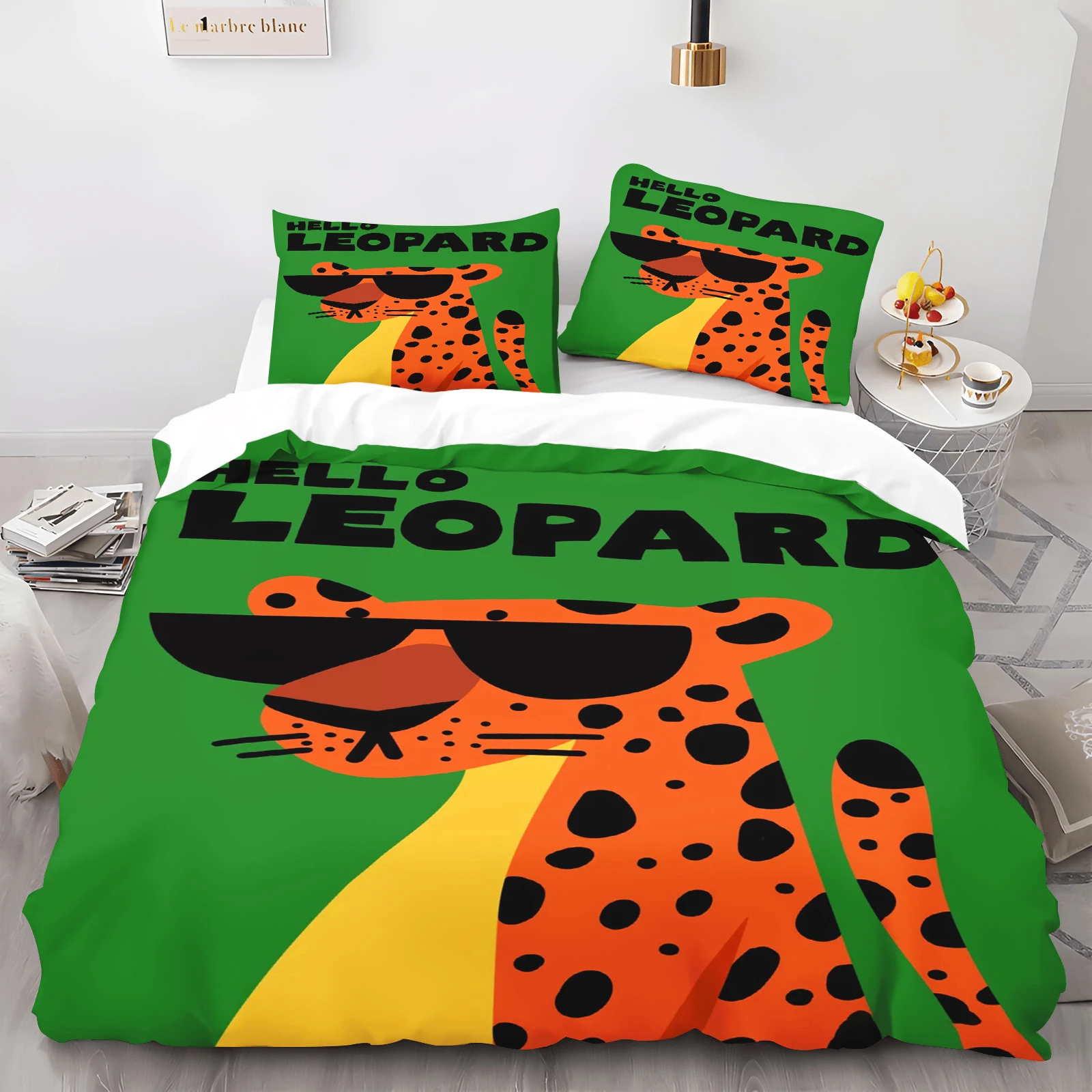 Brightly Colored Lion Giraffe and Fox Cartoon Animals Bedding Duvet Cover Set Children's Bedroom Bedding Set