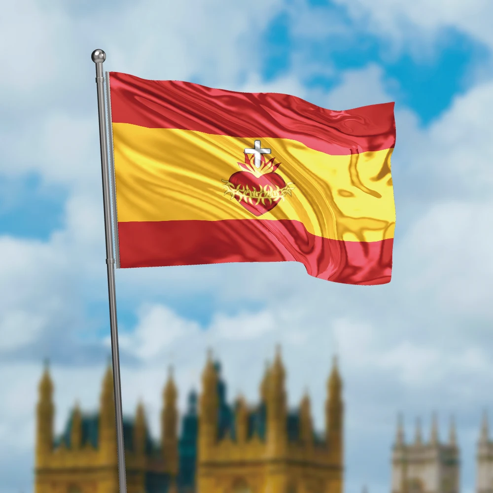 3x5 Ft Spanish flag with the Sacred Heart Vivid Color and Fade proof Polyester with Brass Grommets