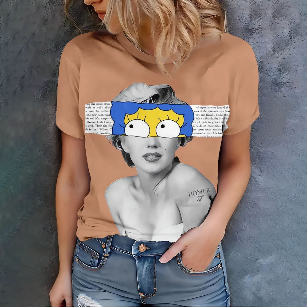 

Бежевая женская повседневная футболка с рисунком персонажа из мультфильма - уличный повседневный стиль, летняя футболка с круглым вырезом и коротким рукавом