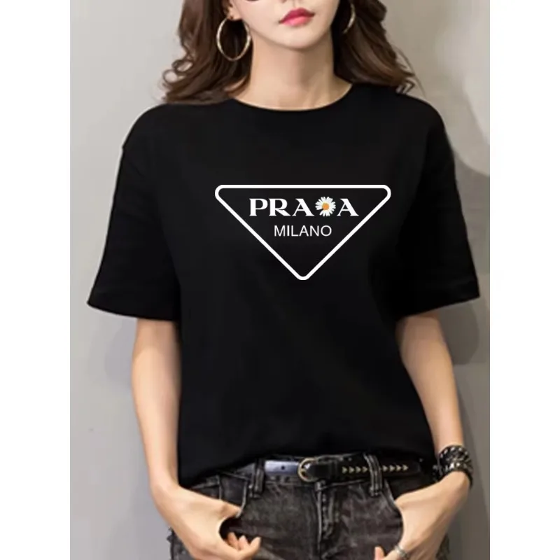 Gran oferta de camisetas de diseñador para mujer, camisetas de manga corta con estampado de letras, marca de lujo, camisetas de algodón con cuello redondo para mujeres y hombres