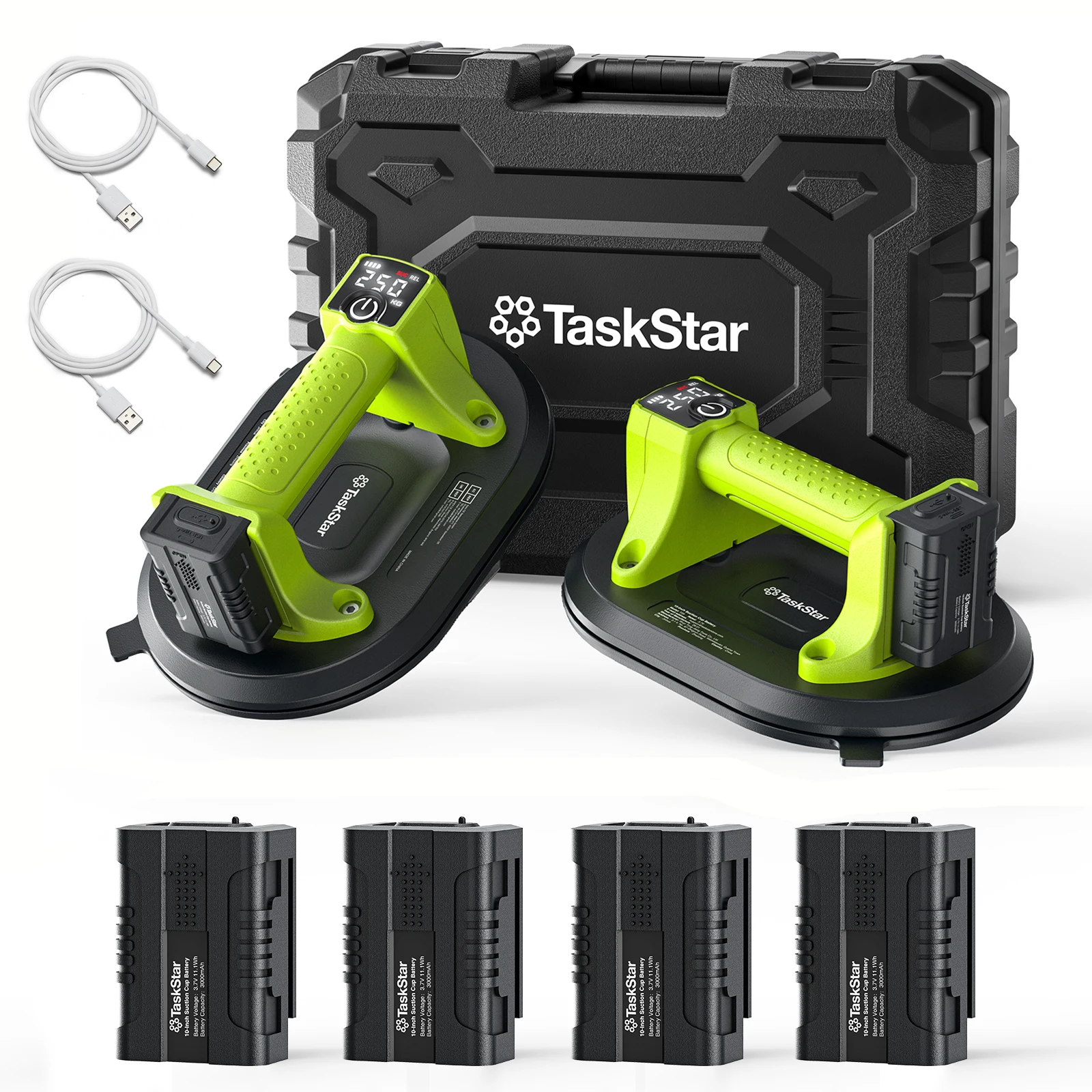 TaskStar 10 Zoll Elektrischer Saugnapf mit Digitaler Druckanzeige 250kg Tragkraft Hochleistungs-Vakuumsauger 4*3000mAh Vakuumsauger für Fliesen, Glas, Granit, Marmor
