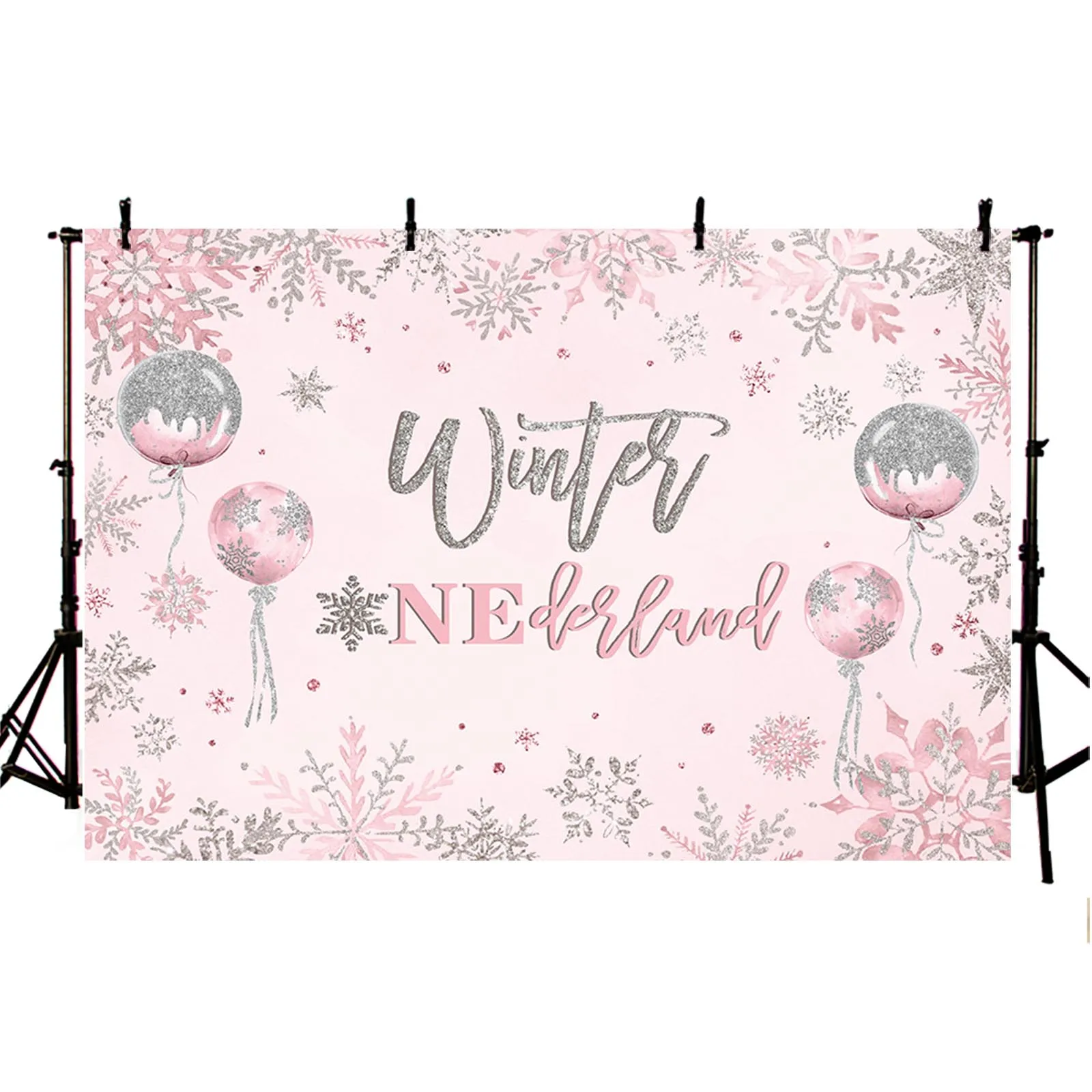 Winter Snowflake 1st Birthday Backdrop Balloon Flower Snow Winter Onederland Photography Background Kids Portrait Party Decor