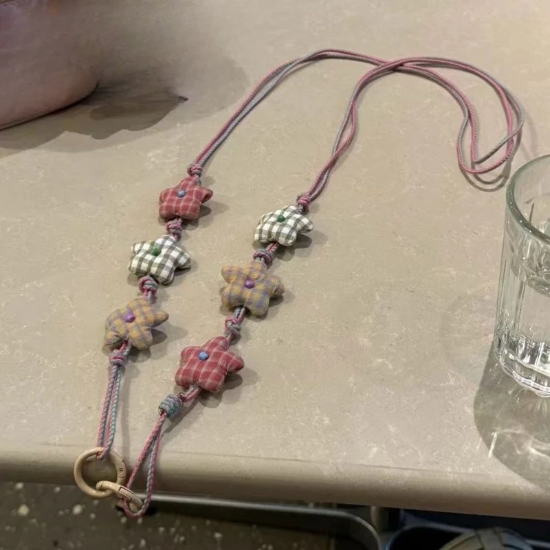 

Ткань через плечо, художественная пятиконечная звезда, длинный ремешок для телефона на шею для девочек, INS, корейская мода, милый кулон, цепочка для мобильного телефона