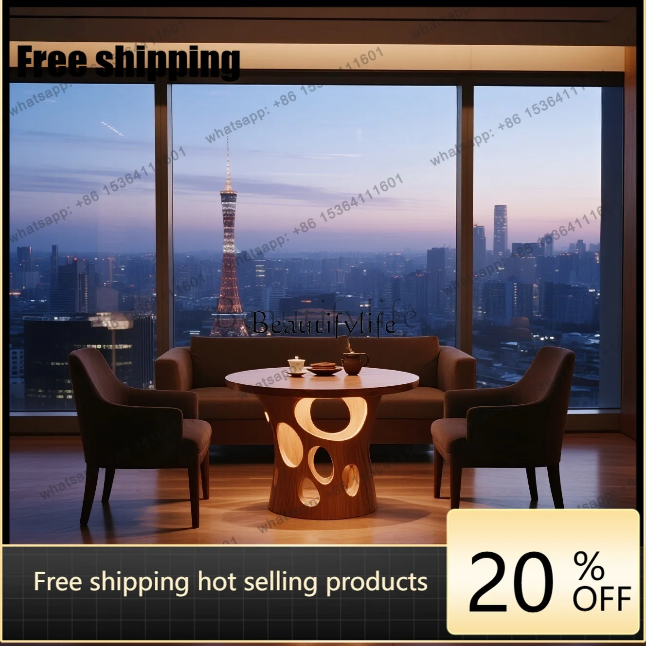 Factory Direct New Chinese style solid wood tea table black walnut ash wood meeting space