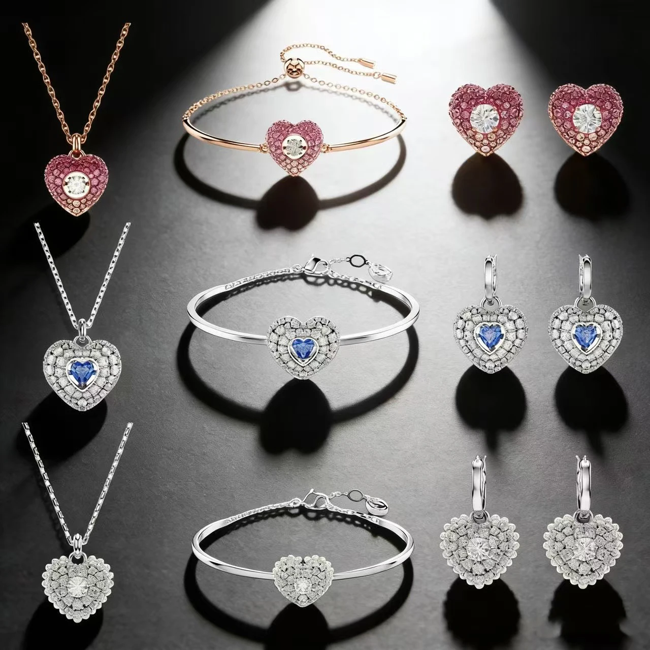 

Новый комплект украшений 2026: серьги и ожерелье Love Pink с подвижными цирконами в форме капли, подарок на День святого Валентина