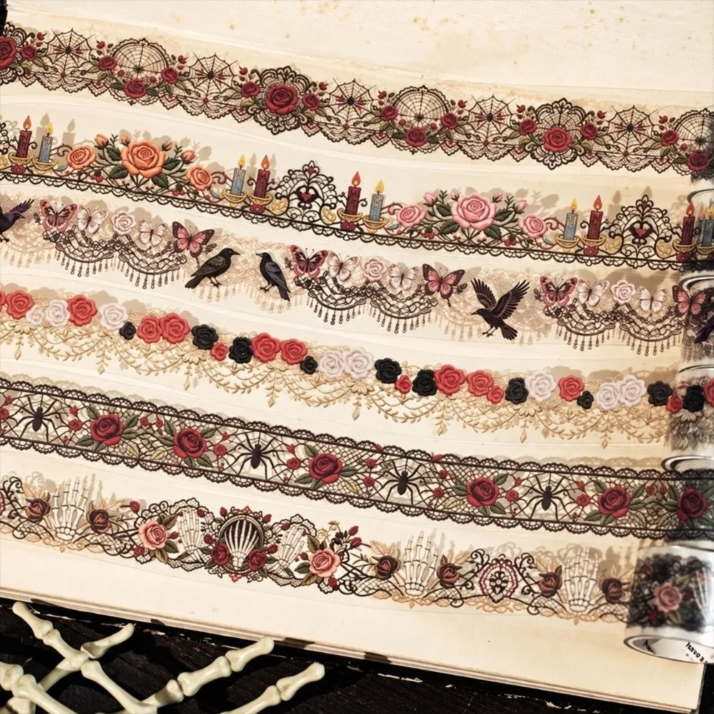 Vintage 30mm x 2m Gothic Skeleton Tape Lace Pattern Spider Web Print Washi Tape Flower DIY Craft Tape Photo Album