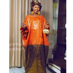 Traditional Dresses For Women African Designer Printing Riche Evening Gowns Large Size Orange Headscarf With Dashiki Robe