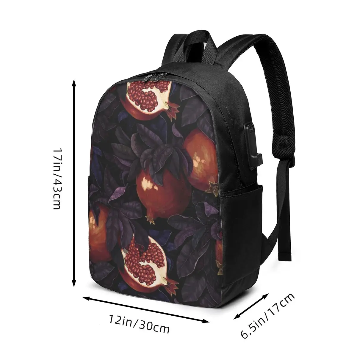 Midnight Pomegranate Vintage Pattern Backpack Travel Notebook Bag Computer College Student School Bag Laptop Shoulder Bags