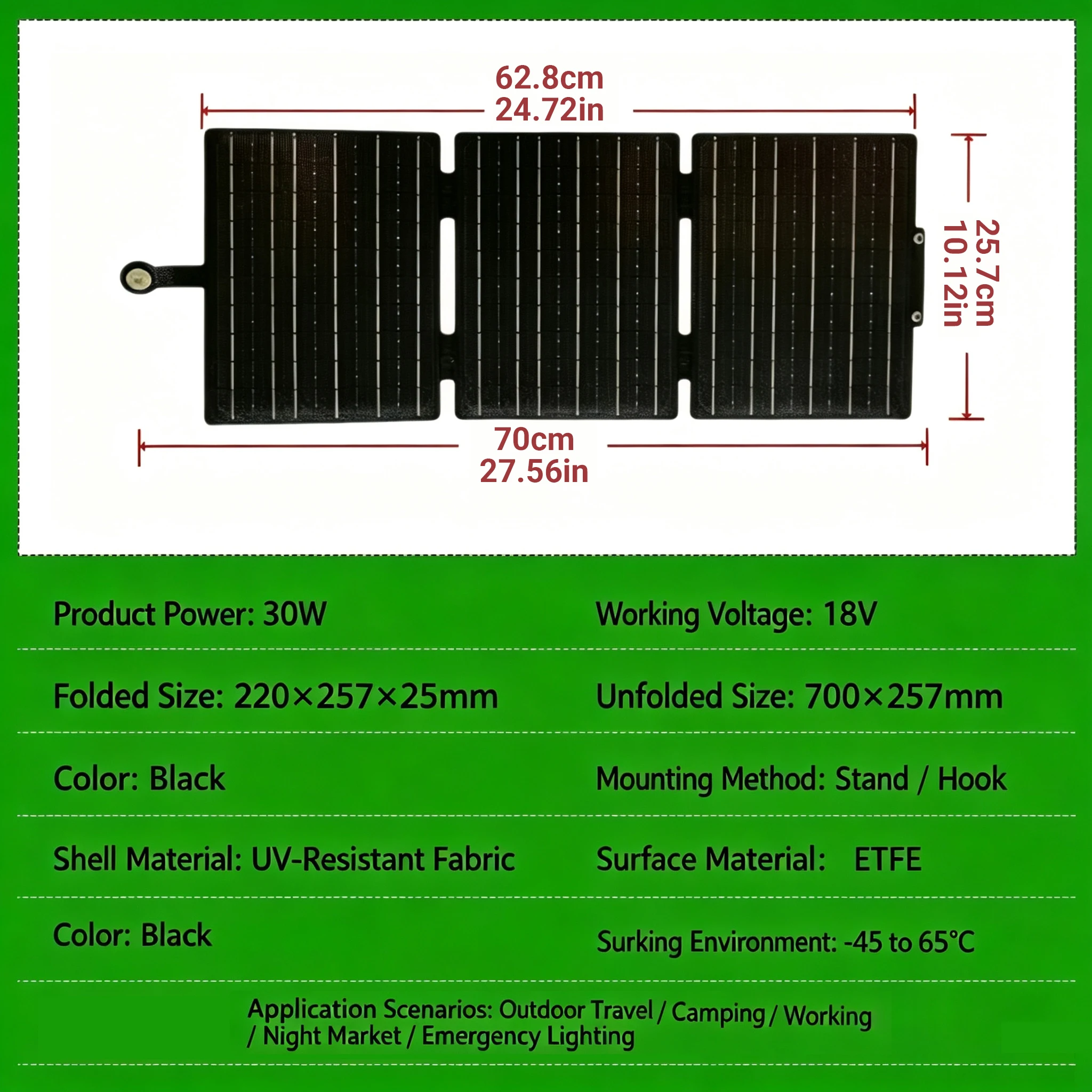Outdoor Portable Folding Monocrystalline Solar Charging Panel with USB Charging Port for Camping RV Emergency Power Station Use