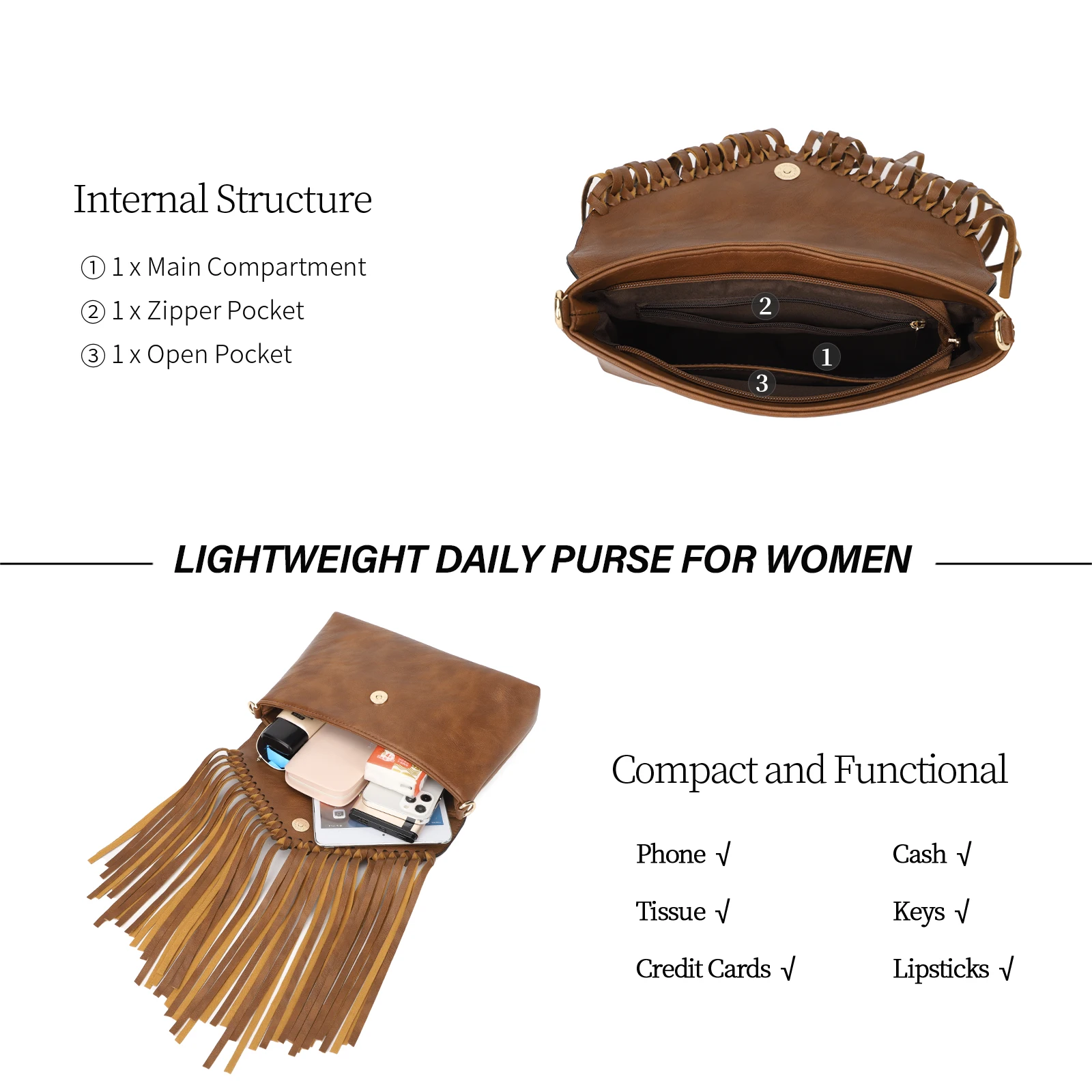 Boho Style Tassel Crossbody Bag Vintage Western Shoulder Bag Casual Fringe Messenger Bag For Women