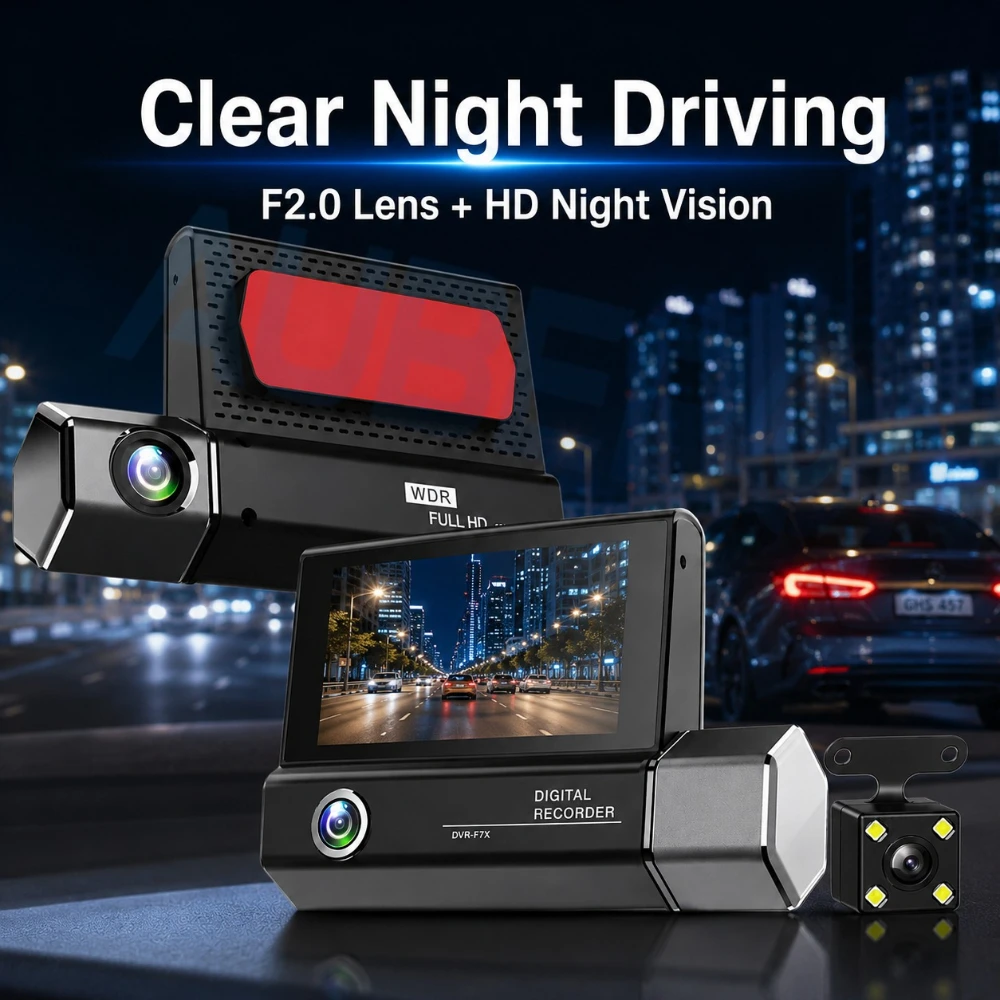 1080P Triple Camera Dash Cam Car DVR Front Inside Rear Recording System Wide Angle Night Vision Loop Record G Sensor Auto Camera