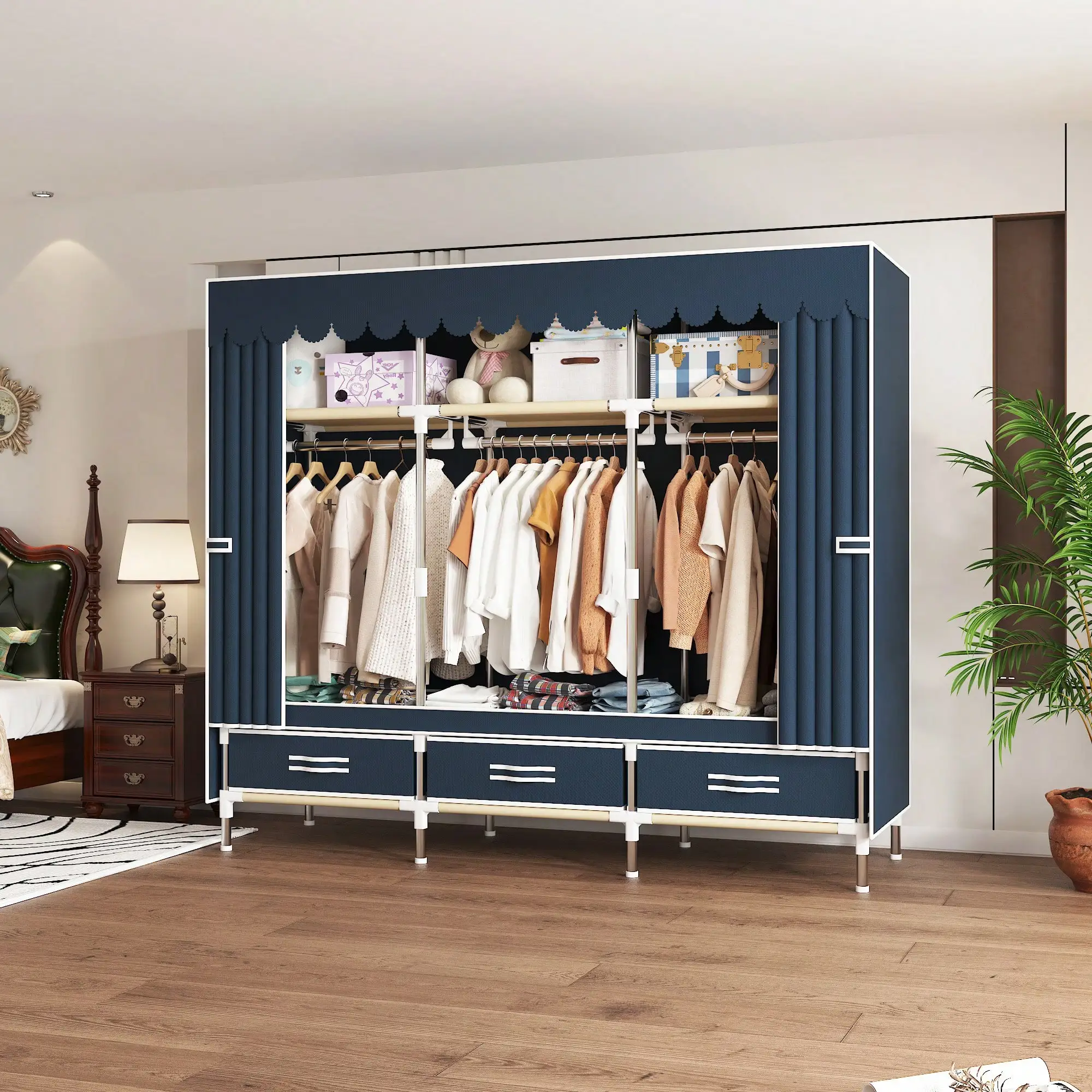 

Clothing Rack With Cover, Metal Garment Rack For Hanging Clothes, Clothing Storage Wardrobe With Cover, Metal Closet Racks