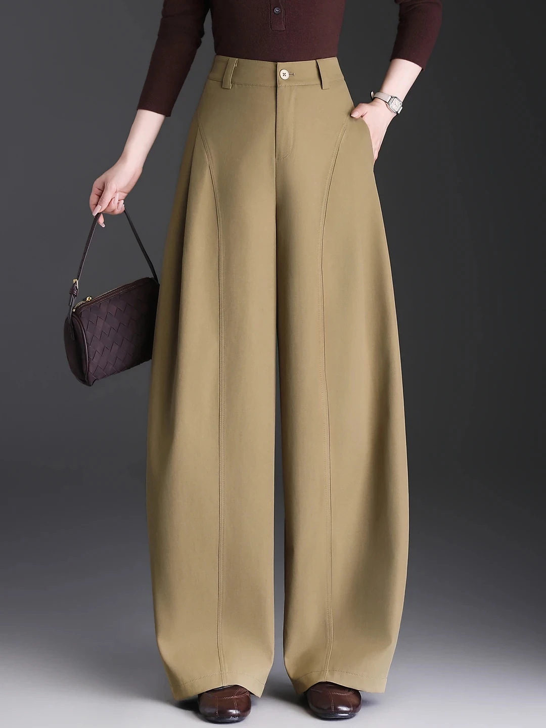 Casual Wide Leg Pants High Waist Trousers for Women Loose Comfortable Commuter Knife  Long Trousers Polyester Fiber
