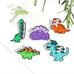 Dinosaur and Books Enamel Pin Custom Reading Habit Animal Brooch Bag Clothes Lapel Pin Badge Cartoon Jewelry for Kid Friend