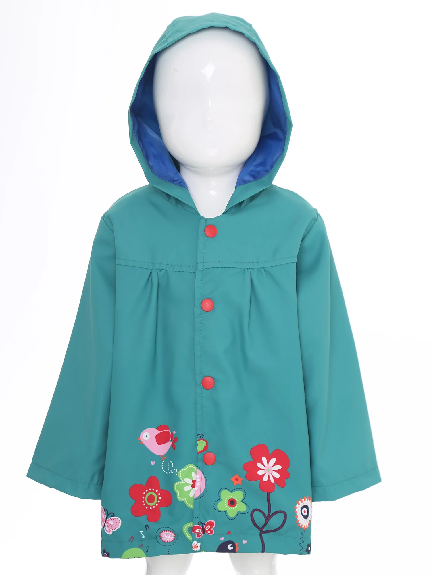 Trench coat com capuz à prova de vento para meninas, manga comprida, botão de pressão, jaqueta estampada fofa, roupa externa para escola diária, acampamento ao ar livre