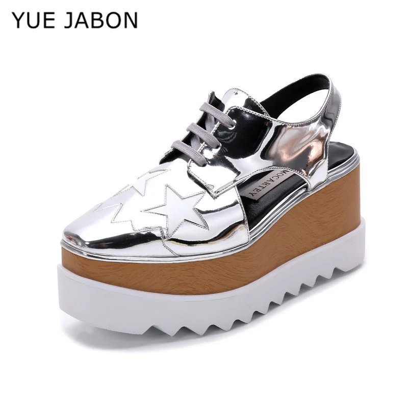 Woman Stars Shoes Women Square Toe Lace-up Thick Bottom Platform Wedge Shoes, Height increasing star shoes Cut-out sandals 2024