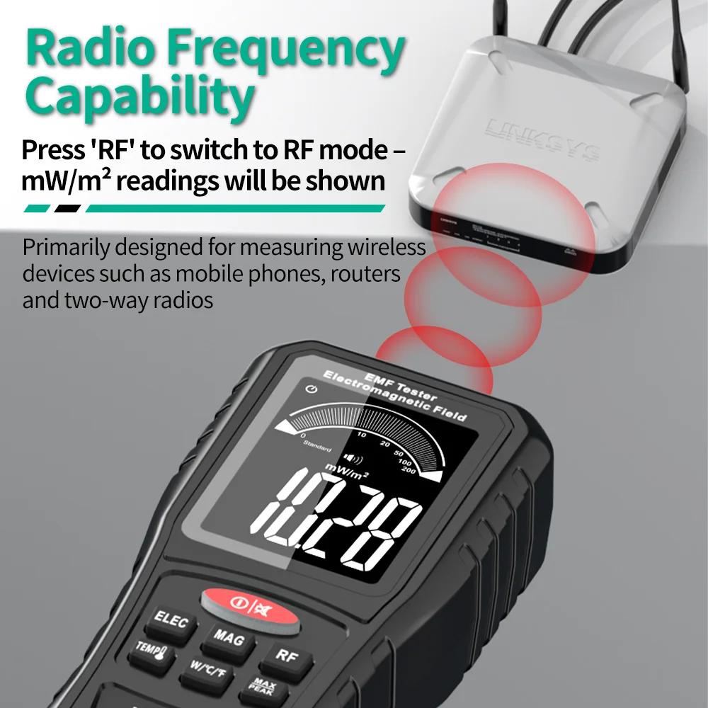 MASTFUYI FY8818C كاشف الإشعاع الكهرومغناطيسي الكل في واحد مع حامل الذروة، مقياس كثافة الطاقة EMF وRF القابل لإعادة الشحن USB-C #4