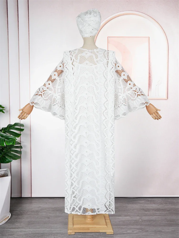White Lace Dresses For Women Wedding Party Evening Gown African Traditional Dress Two Piece Set Clothing 2025 Dubai Hijab Abayas