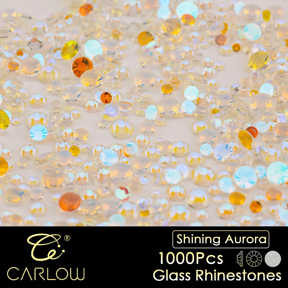 CARLOW SS6-SS20 Mix Size High Quality Flat Back Glass Non-Hot Fix Rhinestones Shiny Multi Color Stones for Nail Art Decoration