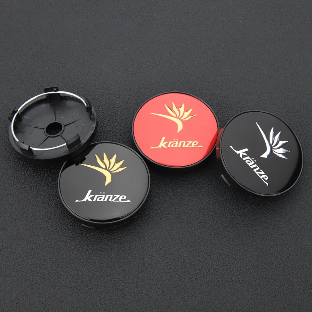 4PCS Rim Cap 60mm OD / 55mm Clip Wheel Center Cap KRANZE Emblem Sticker Wheel Cover Hub Cap Black & Silver & Red