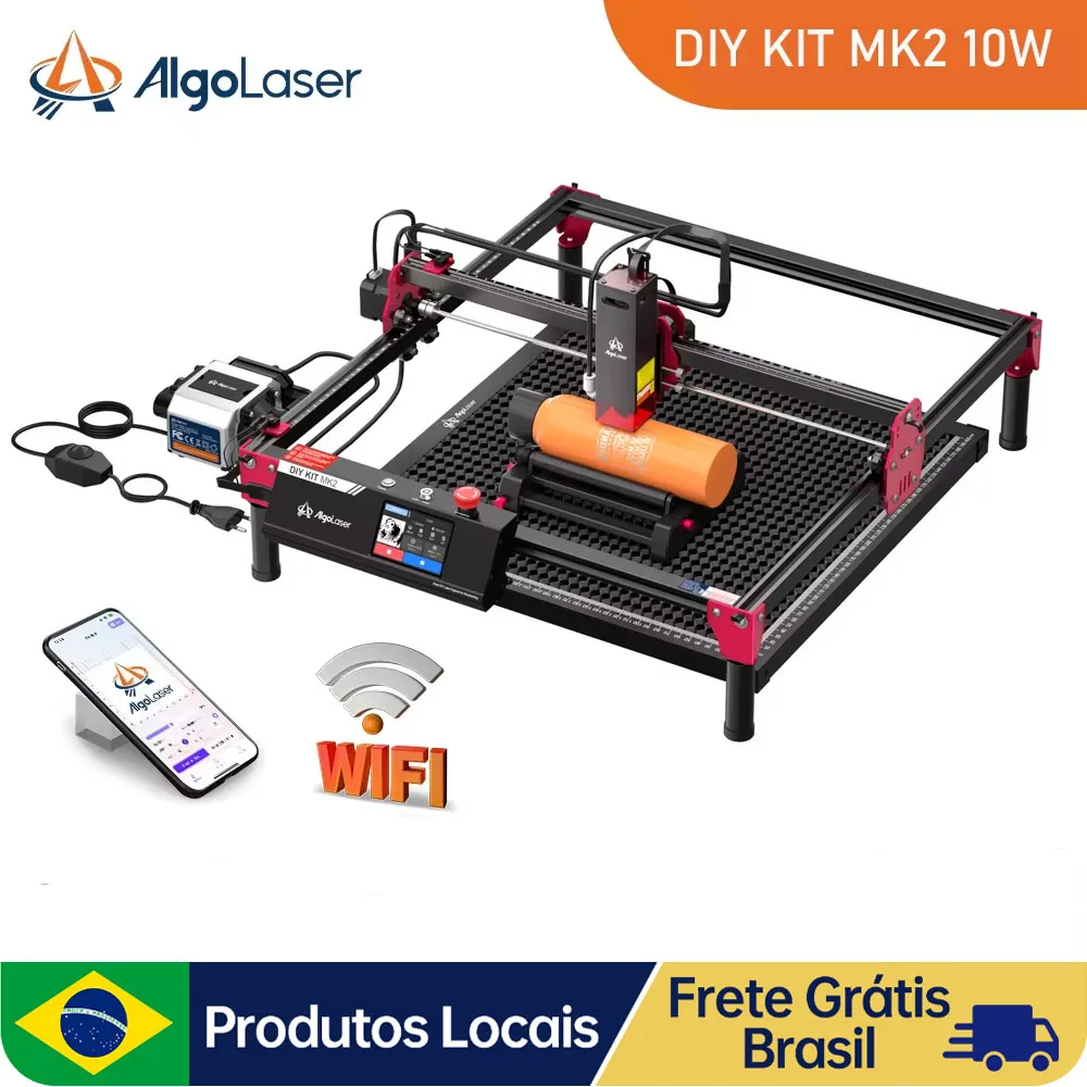 AlgoLaser DIY KIT MK2 Gravador a laser 10W de potência de saída, tela de toque colorida de 3,5 polegadas com controle offline, ferramenta de corte de gravador DIY