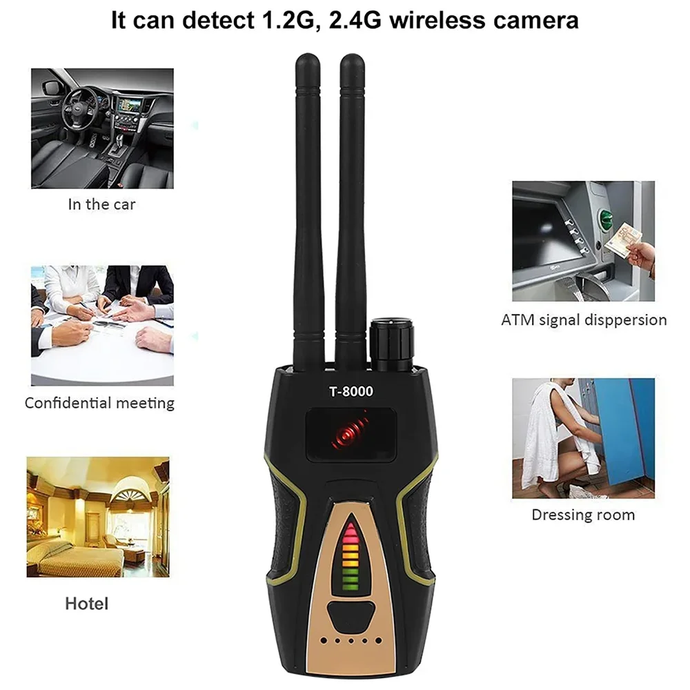 PEGATAH Anti Candid Camera Detector Dual Antenna RF Signal Detect GSM Audio Finder GPS Tracker Scan Detector Anti-spy Bug T-8000