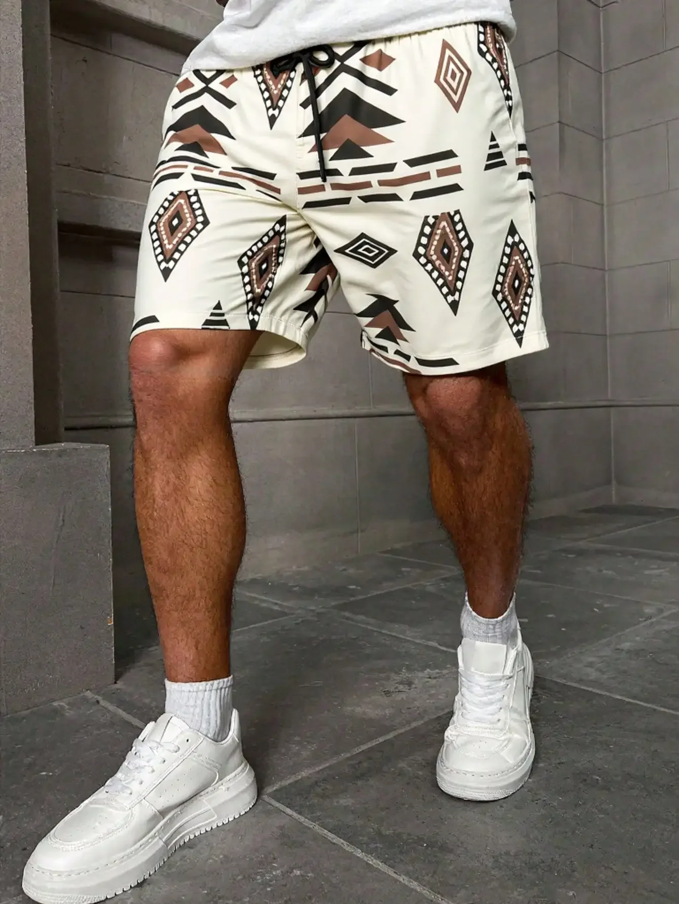 

Men's Casual Geometric Print Beach Shorts, Suitable For Seaside, Daily Wear In Spring And Summer, Also Suitable For School, Hawaiian