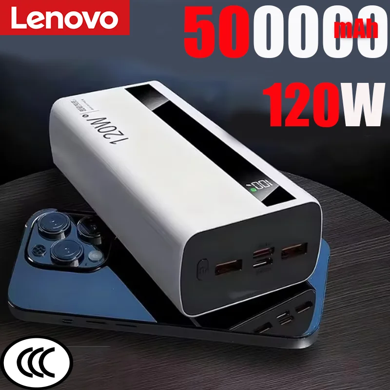 Lenovo 500000mAh 120W carga súper rápida banco de energía de alta capacidad batería externa cargador de batería portátil para iPhone Samsung