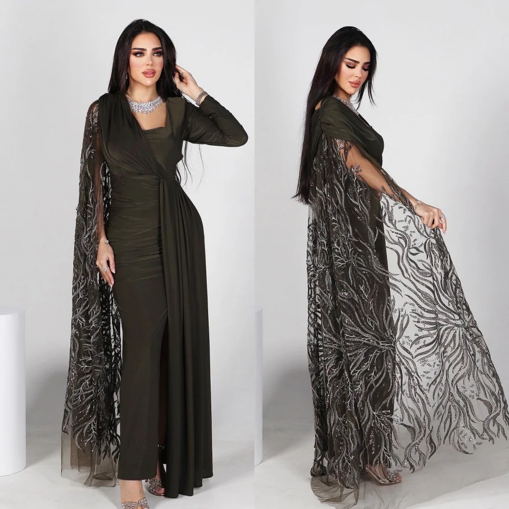 

High Quality Sparkle Exquisite Jersey Sequined Beading Ruched Clubbing A-line Square Neck Bespoke Occasion Gown Midi Dresses