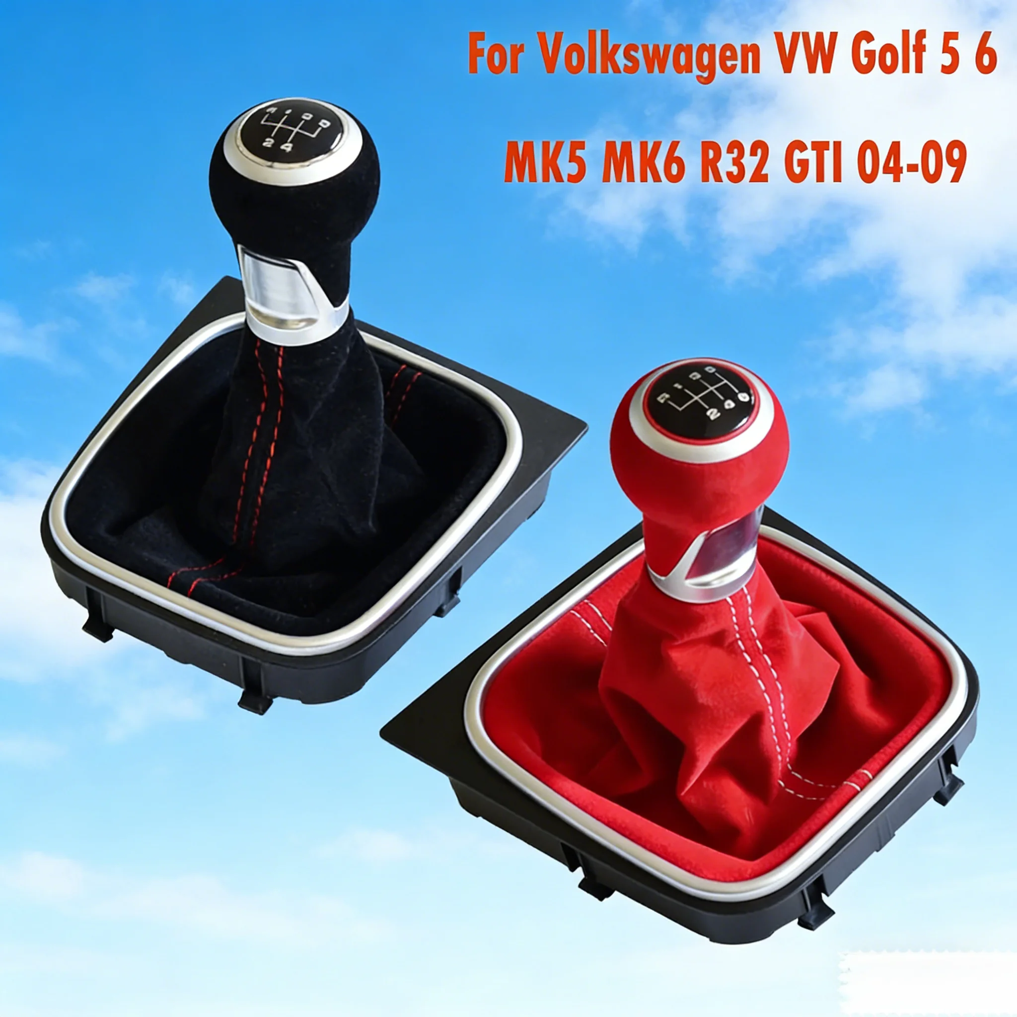 Fresh For Volkswagen VW Golf 5 6 MK5 MK6 R32 GTI 04-09  Suede Leather Red Black 5 6 Speed Gear Stick Lever Shift Knob boot