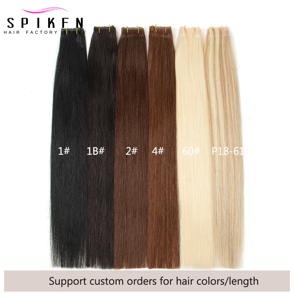 SPIKFN-Extensões de Cabelo Humano com Furo Invisível, Double Inject Tab, Cabelo De Trama, Cabelo De Trama, 12-24 pol, 4cm de Largura, 10 PCs/Pack, Nova Chegada