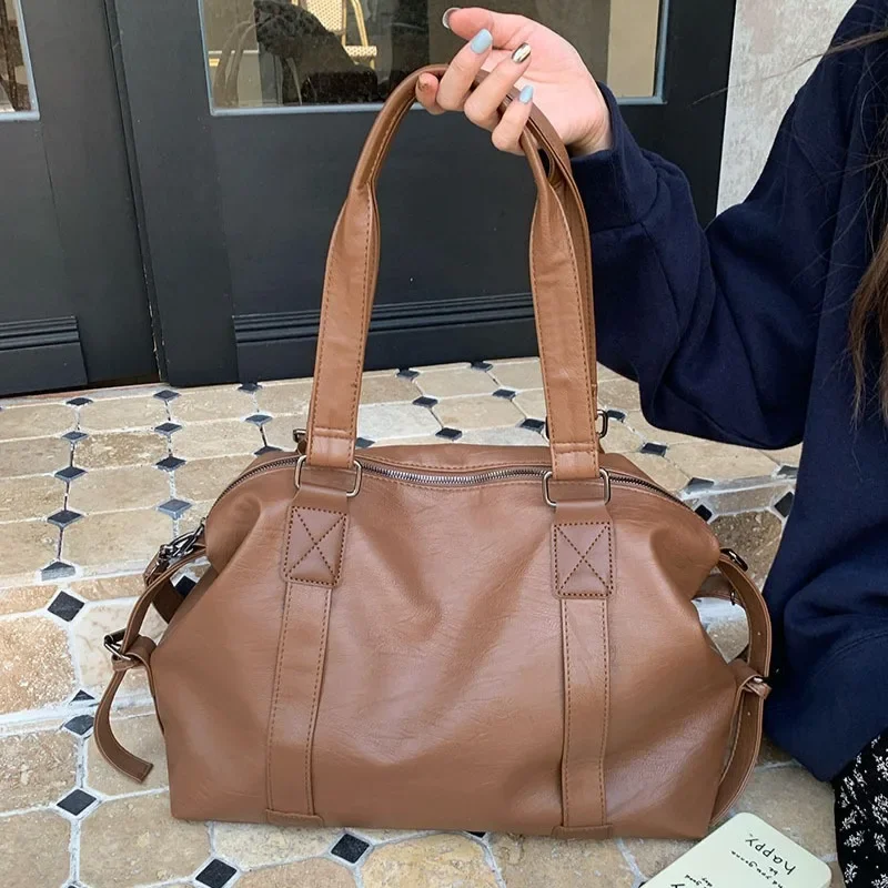 Fashion Tote Bag Leather Women Bag Simplicity Handbag Solid Vintage Shoulder Messenger Bag for Ladies image 5