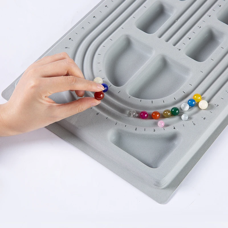 Flocked Beading Tray DIY Bracelet Necklace Jewelry Making Findings Beading Organizer Gray Bead Board Measuring Tools Accessories