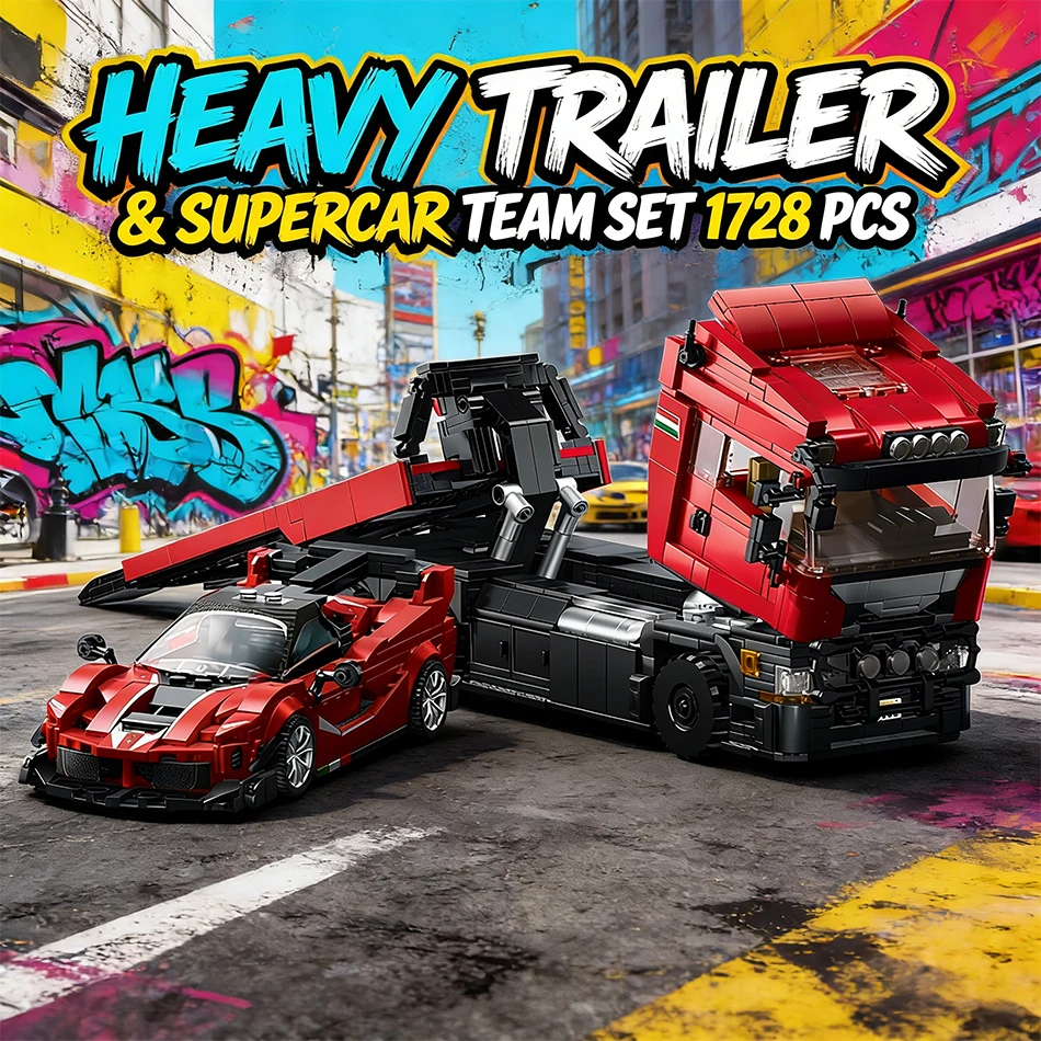 

Конструктор MOC: Эвакуатор и Суперкар, Набор для Тимбилдинга, Скоростной Спортивный Автомобиль, Прицеп, Тяжелая Техника, Кирпичики, Игрушки, Подарок для Детей и Взрослых