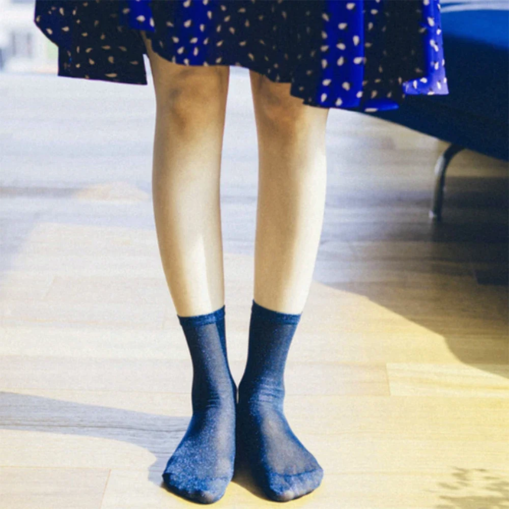 1 paio/set calzini lucidi sexy traspiranti estivi sottili trasparenti da donna calzini di seta stile coreano calzini di design di lusso di alta qualità